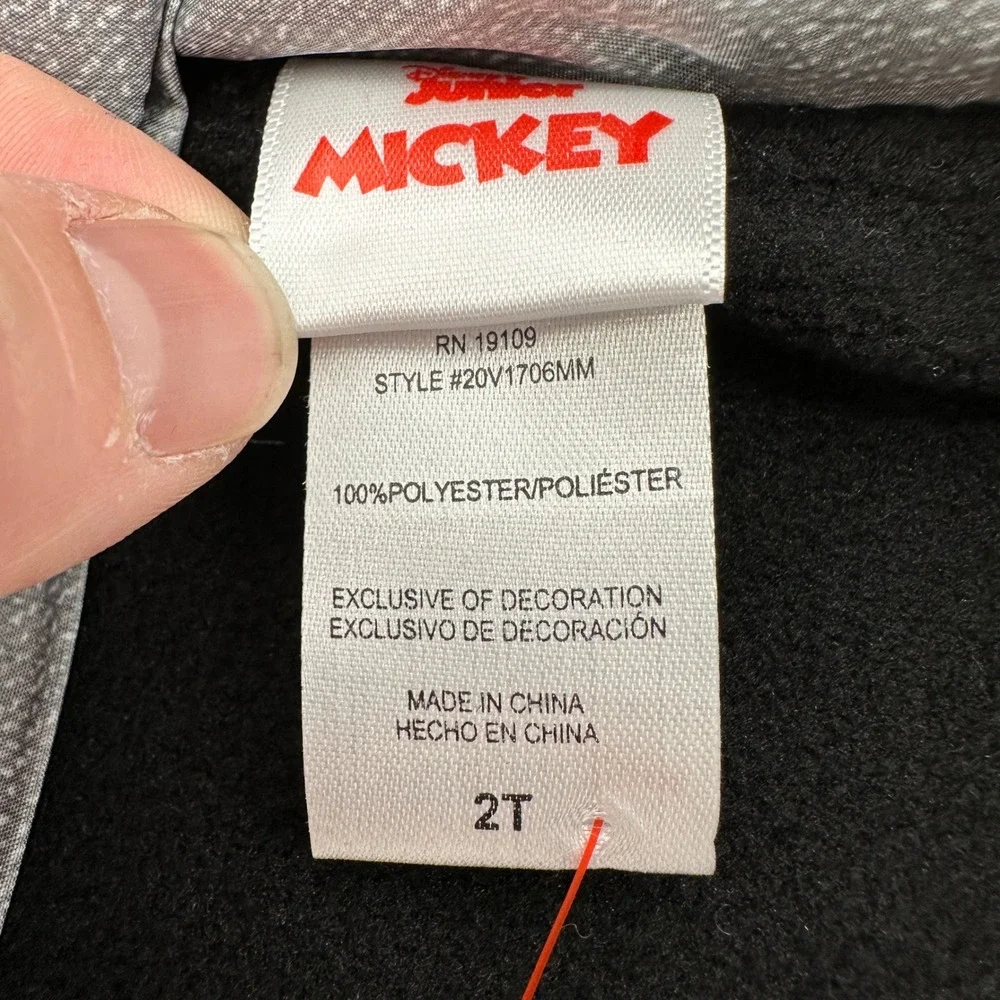 Disney Junior Mickey Mouse Hooded Puffer Vest Gray Black Ears 2T 20V1706MM EUC